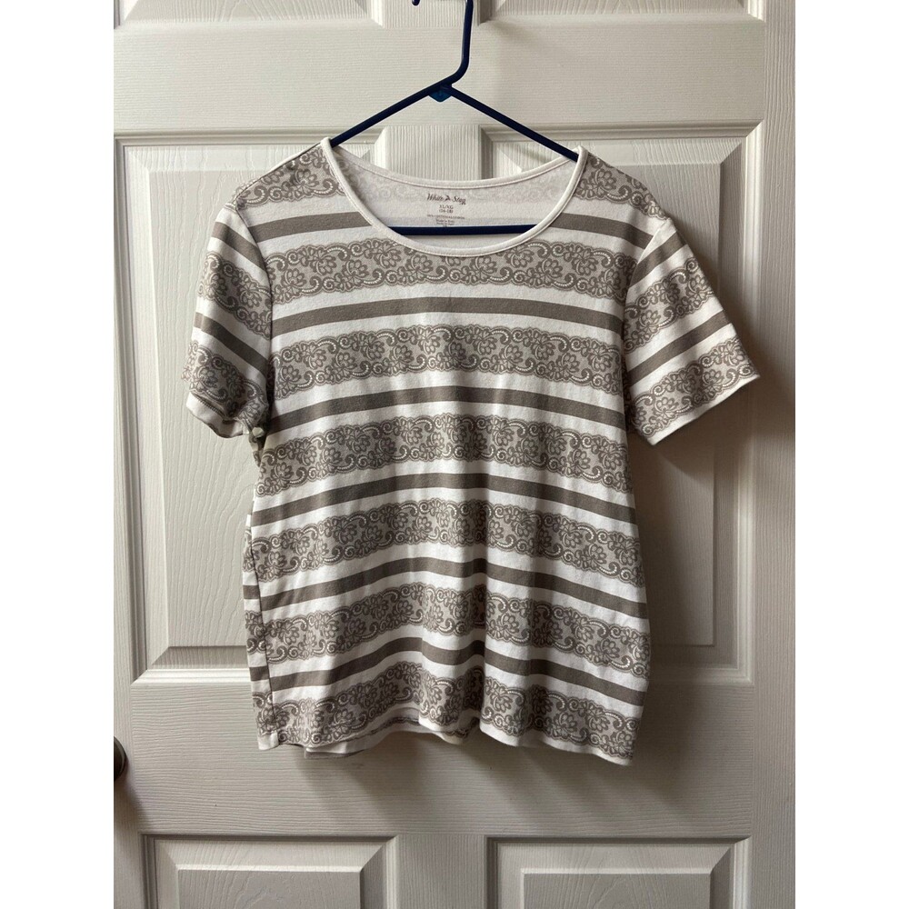 White Stag Womens Size XL Short Sleeve  T Shirt Top Brown White Knit